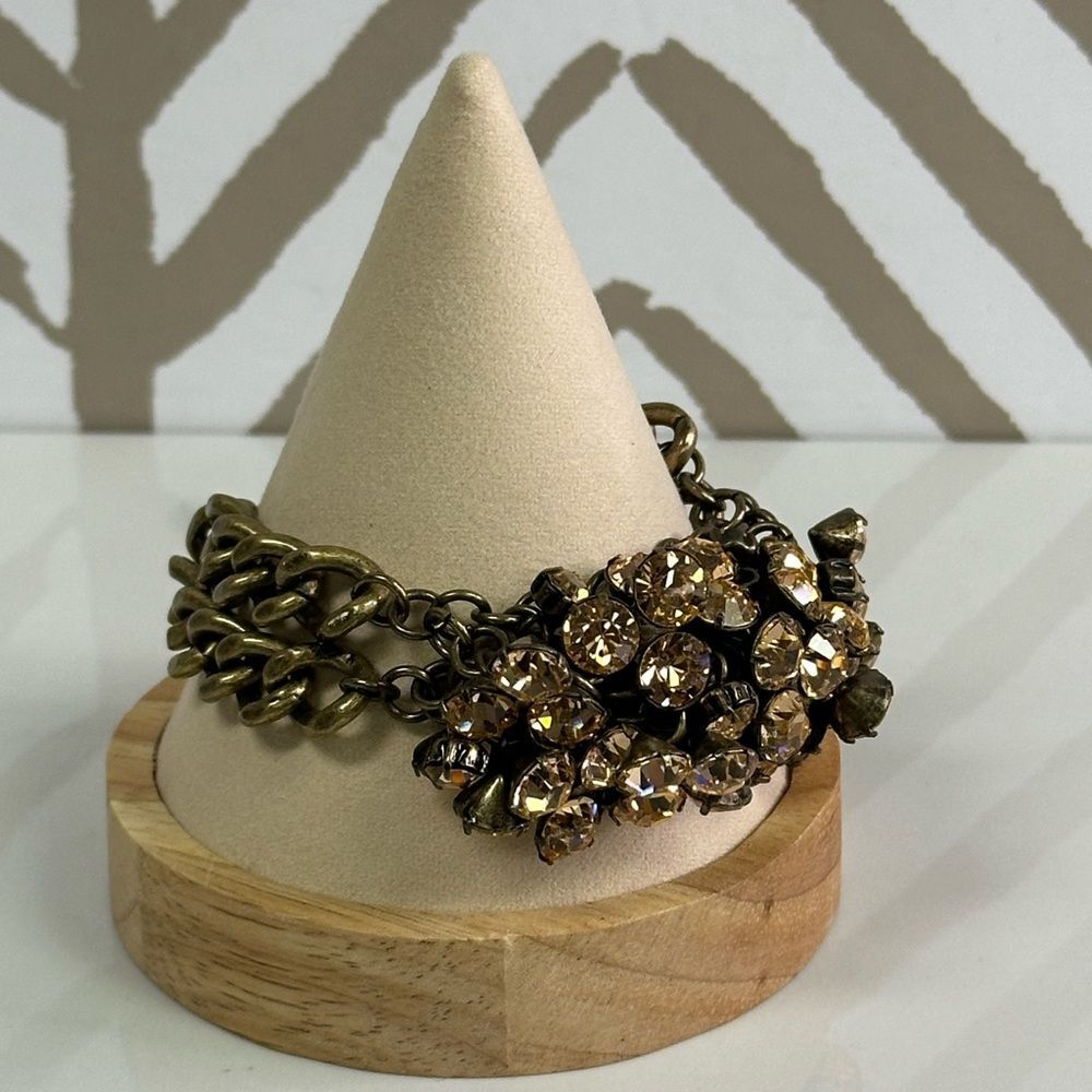 J. Crew Rose Peach Colored Rhinestone & Antique Gold Bracelet